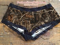 Southern Sisters Designs - Huntress Marsh Camo Boy Shorts, $12.95 (http://www.southernsistersdesigns.com/huntress-marsh-camo-boy-shorts/) Clothes Sites, Bra Deals, Camo Stuff, Girl Camo, Camo Purse, Wedding Night Lingerie