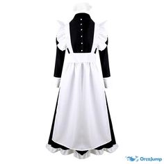 Orcajump - Black and white servant big brother British traditional pearl thread long cafe play clothes long dress - Final Sale Traditional Fitted Long Sleeve Costumes, White Long Sleeve Cosplay Dresses, White Long Sleeve Dress For Cosplay, Long Sleeve White Dresses For Cosplay, Traditional Long Sleeve Costume Dress, Elegant Black Long Sleeve Costume, Elegant Long Sleeve Black Costume, Traditional White Costume Dress, Long Sleeve Cotton Dress For Cosplay