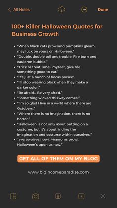 an email post with the words,'100 killer halloween quotes for business growth '