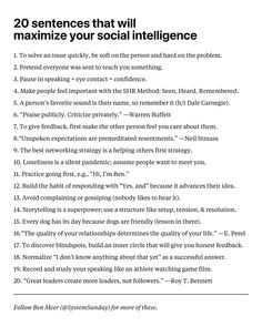 a poster with the words 20 sentences that will minimize your social intelilince