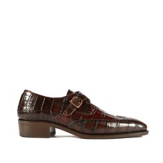 Toes Designs, Crocodile Print, Monk Strap, Toe Designs, Handmade Shoes, Nice Shoes, Mens Suits, Calf Skin, Dark Brown