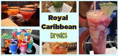 there are many different types of drinks in this collage with the words royal caribean drinks