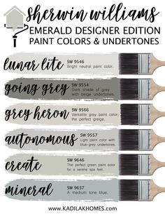 four different types of paint brushes with the words sherylin williams and emerald designs