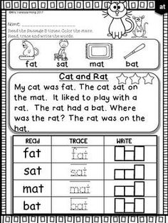 worksheet for reading the cat and rat