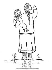 a black and white drawing of two girls standing in the dirt with their arms around each other