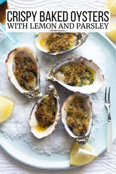 oysters with lemon and parsley on a plate