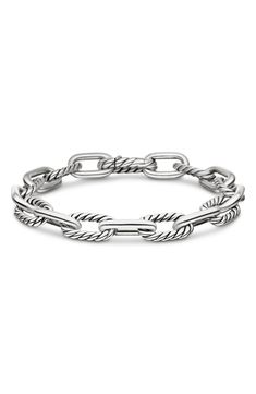 This chunky chain bracelet features alternating twisted and smooth links made of sterling silver and adds polished shine to any wrist stack. 7 1/2" length Push-clasp closure Sterling silver Imported Yurman Bracelet, David Yurman Bracelet, Small Bracelets, Women's Bracelets, David Yurman Jewelry, Mini Hoop Earrings, Bead Bangles, Silver Chain Bracelet, Sterling Silver Bracelet