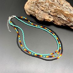 Native Glass Beaded Necklace Handmade / Choker Native American | Etsy Diy Western Jewelry, Beaded Brooches, Western Necklaces, Handmade Chokers, Native American Necklace, Beaded Necklace Diy, Hippie Earrings, Beaded Earrings Patterns, Hippie Necklace