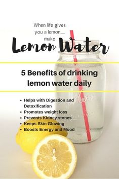 lemon water with the words 5 benefits of drinking lemon water daily