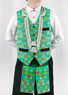 Size 38" chest circumference in inches VEST ONLY Pajntaub pattern is machine sew Back dritz vest buckle Non-stretchy black fabric Hmong Clothes, Black Fabric, Custom Clothes, Light Green, Buckle, Sewing, Green, Fabric, Pattern