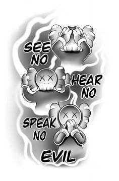 two stickers with the words see no hear no evil and speak no evil on them