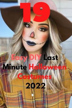 a woman wearing a halloween costume with the words 19 easy diy last minute halloween costumes