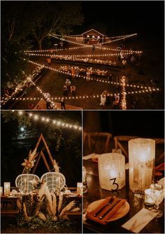 a collage of photos with candles and lights