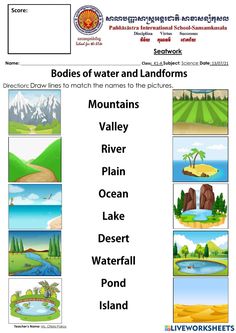 the landforms worksheet with pictures and words to help students learn how to use them