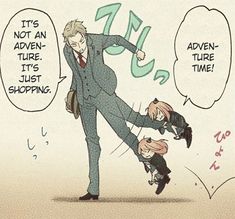 a man in a suit and tie holding onto another man's leg while they both have speech bubbles above them