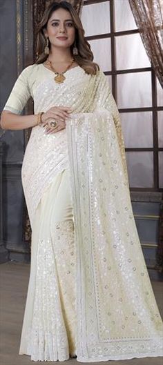 White and Off White color Saree in Georgette fabric with Embroidered, Resham, Sequence, Thread work Fitted White Art Silk Embroidered Fabric, White Chinon Blouse For Wedding, Off White Resham Embroidery Blouse Piece For Wedding, Off White Blouse Piece With Resham Embroidery For Wedding, White Traditional Wear With Pallu For Party, Off White Blouse Piece With Zari Work For Wedding, White Embroidered Fitted Saree Fabric, White Blouse Piece With Resham Embroidery For Wedding, White Embroidered Fabric With Zari Work For Reception