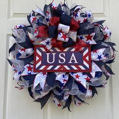 a patriotic wreath with the word usa on it