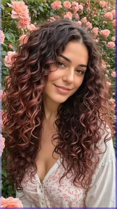 Curly Hair Colouring, Curly Hair With Rose Gold Highlights, Rose Gold Highlights Dark Blonde, Hair Color For Curly Hair Natural Curls Highlights, Hair Color Deep Autumn, Hair Color For Natural Curly Hair, Summer Hair Color For Curly Hair, Dark Hair With Rose Gold Highlights, Rose Gold Tips Hair