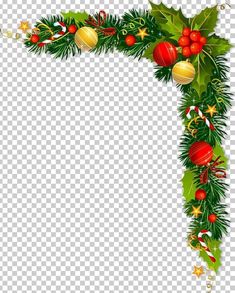 christmas decoration frame with holly and baubles on transparent background png clipart