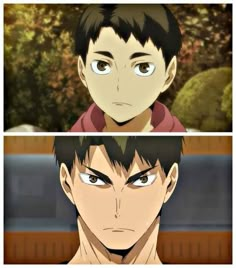 two anime characters with different facial expressions