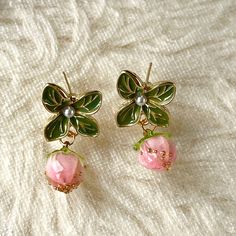 Y2k Food, Earrings Y2k, Vine Earrings, Strawberry Leaves, Y2k Cute, Strawberry Earrings, Handwritten Gifts, Pink Strawberry, Chunky Earrings