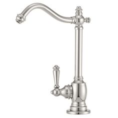 a chrome faucet with two handles and nozzles