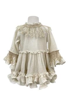 Shop for Jasmine And Alaia Beige Scarlett Cotton Embroidered Dress For Girls Online at Aza Fashions Cotton Dress With Lace Trim And Ruffle Sleeves, Cotton Dresses With Lace Trim And Ruffle Sleeve, White Cotton Dress With Ruffled Collar, Cotton Dresses With Ruffle Hem And Ruffled Collar, Cotton Dresses With Lace Trim And Ruffled Collar, Cream Cotton Dress With Ruffle Hem, Bohemian Cotton Dress With Ruffle Sleeves, White Cotton Smocked Dress With Ruffles, Long Sleeve Cotton Smocked Dress With Ruffles