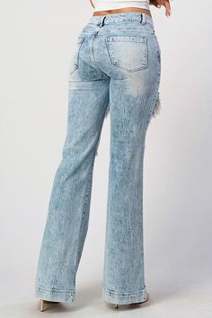 *"NEW STRETCH DENIM"** MID-HIGH DISTRESSED WIDE LEG BOYFRIEND Distressed Trouser 32" Inseam Run 1 size small, SIZE UP! Acid Washed Jeans, Acid Wash Jeans, Distressed Denim Jeans, Straight Leg Denim, Denim Trousers, Washed Jeans, Acid Wash, Distressed Denim, The Light