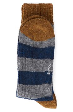 Wool warms the soft yarns of these hearty socks knit with a tweed look and contrasting toes and heels. Wool/acrylic/polyamide/elastane Machine wash, line dry Made in Portugal Striped Socks, Navy Fashion, Boot Socks, Soft Yarn, Knitting Socks, Contrasting Colors, Wool Blend, Fashion Forward, Classic Style