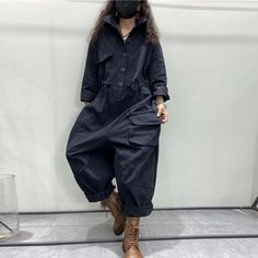 Denim Jumpsuit with Sleeves and Pockets for Women Artist Clothes, Womens Denim Jumpsuit, Harem Pants Jumpsuit, Pants Jumpsuit, Brown Denim, Artist Outfit, Trendy Street Style, Festive Look, Jumpsuit With Sleeves