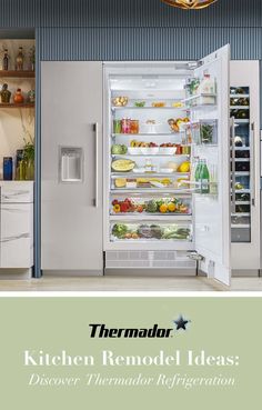 an open refrigerator in a kitchen with its doors wide open and full of fresh food