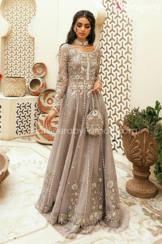 Bridal Pakistani Walima Maxi Dress in Ice Blue color is a stunning attire that has the perfect balance of elegance and traditional appearance. This breathtaking Pakistani Bridal Dress gives you the dreamy appearance that you've always wanted for the big day. Maxi: Pakistani Walima Maxi is beautifully embellished with french notes, resham, embroidery, Mukesh, and shimmering silver adornments. The breathtaking work of embroidery and floral designs enhance the overall glamour of this alluring Pakis Walima Dresses Pakistani, Pakistani Maxi Dresses, Pakistani Gowns, Plazo Design, Pakistani Bridal Dress, Walima Dress, Desi Wedding Dresses, Maxi Design, Asian Bridal Dresses