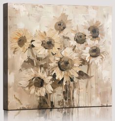 a painting of sunflowers on a white background