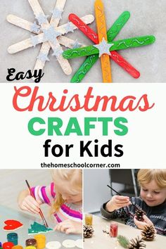 These easy Christmas crafts for kids are fun and simple for little ones to create! This guide features festive projects, including button wreath ornaments, popsicle stick snowflakes, and cotton ball snowmen, each designed for small hands and big imaginations. These crafts are perfect for parents and teachers looking to add holiday joy to their classrooms or homes. Learn more about easy Christmas crafts for kids at thehomeschoolcorner.com! Simple Christmas Crafts, Easy Christmas Crafts For Kids, Popsicle Stick Snowflake, Crafts For Preschoolers, Christmas Clothespins