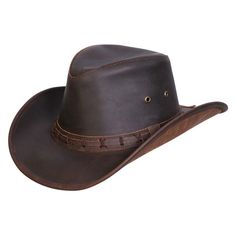 High Sierra Shapeable Leather Hat | Conner Hats Australian Cowboy, Mens Leather Hats, Brown Leather Hat, Custom Cowboy Hats, Leather Top Hat, Leather Cowboy Hats, Kangol Hats, Outback Hat, Dapper Dudes