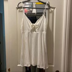 Forever 21 White Dress With Tie Front, Size Large. Material Is 100% Polyester. New With Tags, Originally $19.90. Zip Up Back And Adjustable Straps. Forever 21 Mini Dress For Brunch, Forever 21 Spaghetti Strap Mini Dress For Brunch, Forever 21 Sleeveless Mini Dress For Brunch, Forever 21 Sundress For Brunch, White Forever 21 Mini Dress For Brunch, Chic White Mini Dress From Forever 21, Chic White Mini Dress By Forever 21, Chic Forever 21 Sundress For Brunch, White Mini Dress From Forever 21 For Date Night