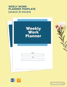 the weekly work planner is shown with flowers on top of it, and an empty notepad