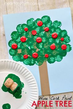 four different pictures with paper plates, trees and gummy bears on them for kids to make