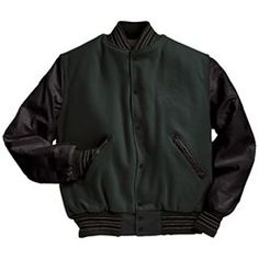 Leather Sleeve Jacket, Leather Sleeves, Sorority Outfits, Leather Sleeve, Green Jacket, Wool Jacket, Black Stripes