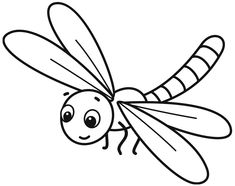 a black and white drawing of a dragonfly with eyes wide open, on a white background