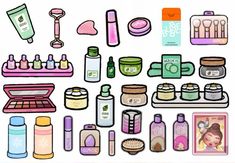 an assortment of cosmetics and beauty products displayed on a white background with clippings