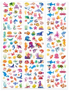 an assortment of colorful sea life stickers