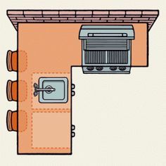 an overhead view of a stove and oven