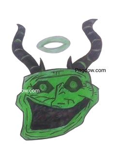 an image of a green mask with horns on it's head and a ring around its neck