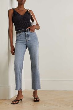 TOTEME + NET SUSTAIN Classic Cut high-rise straight-leg organic jeans | NET-A-PORTER Net Sustain, Jeans Outfit Women, Latest Jeans, Flat Dress Shoes, Dress Flats, Frayed Jeans, Break In, Party Looks, Everyday Wardrobe