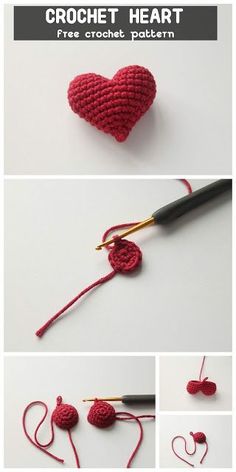 the crochet heart is being worked on