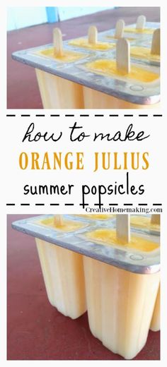 orange juice popsicles are stacked on top of each other with the words how to make