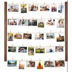 multiple photos hanging on clothes line with clothes pins