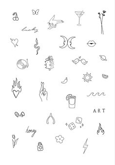 the back side of a black and white poster with various symbols