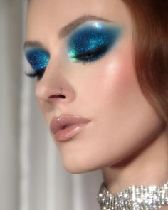 Blue Glam Makeup, Festive Makeup, Blue Smokey Eye, Makeup And Skincare Products, Birthday Makeup, Drag Makeup, Glitter Eye Makeup